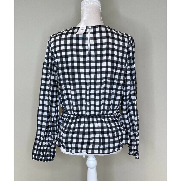 NWT GAP Gingham Check Long Sleeve Peplum Blouse M - Picture 2 of 7